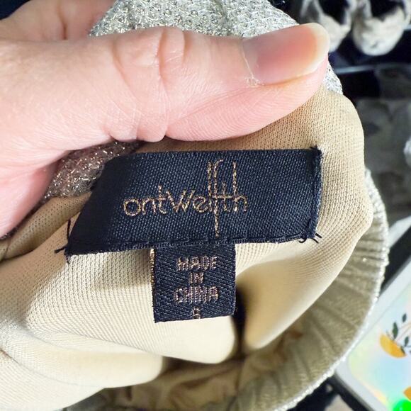 OnTwelfth Metallic Gold Pleated Midi Skirt Women's Size Small Elastic Waist - Picture 3 of 5